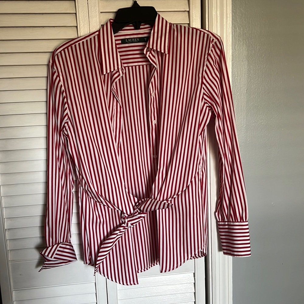 brand new ralph lauren button down with cute tie in the front!!!!!
